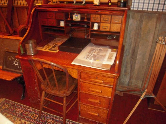vintage oak roll top desk