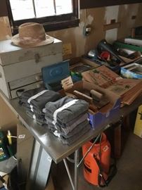 ITEMS IN GARAGE - Wooden Toolbox, Shop Rags, Miscellaneous Items