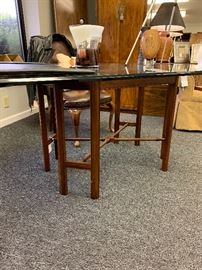 Beautiful Mahogany Base table with large rectangle leaded glass top.  Very heavy.