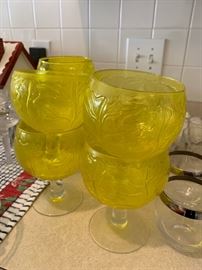Crystal cabbage glassware.  Lemon yellow.  Highly collectable.  Made in Italy.
