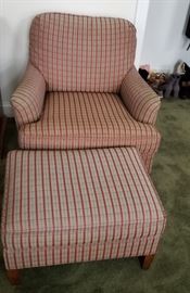 Red chair and matching ottoman