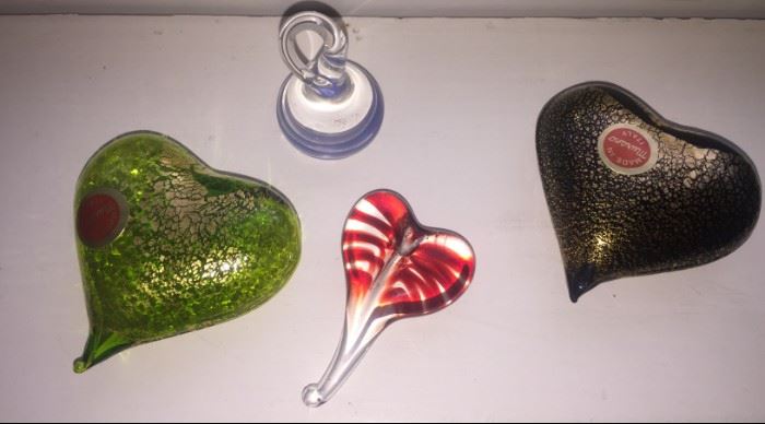 Murano glass heart paperweights