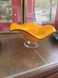 Teleflora Orange Hand Blown Deco Art Glass Bowl