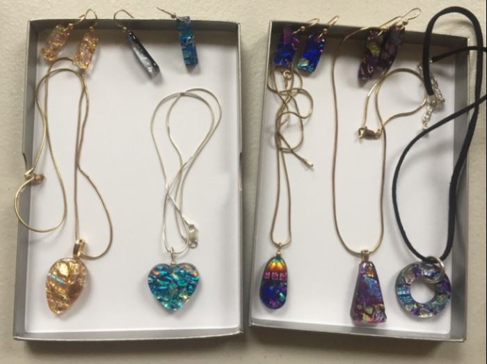 Beautiful fused glass necklace and earring sets