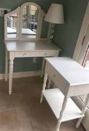 Adorable white vanity desk with tri fold mirror and matching accent table in perfect condition!