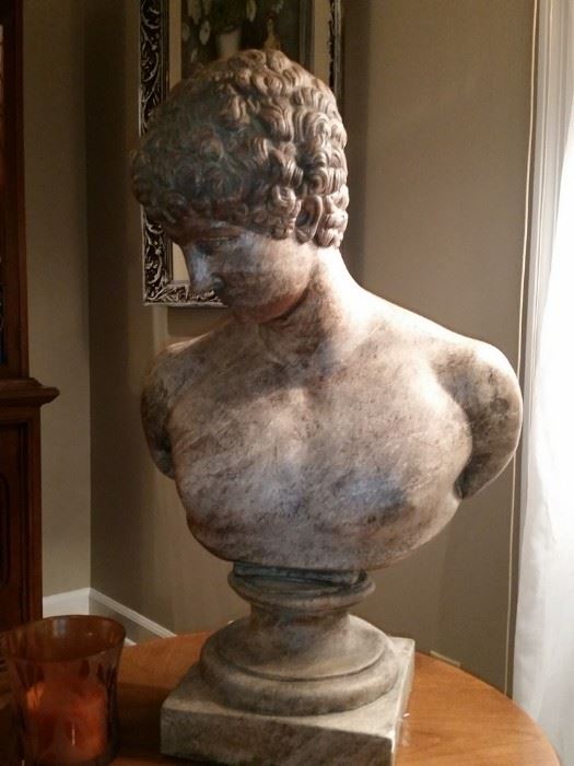 This solid plaster bust is 25 in x 16 in.  He is in excellent condition, and very heavy.