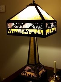 Lighted view of stained glass  lamp