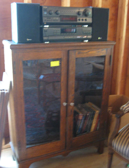 Glass Doors Bookcase, Stereo Sound Equipment B&W