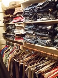 Jeans & pants - brands include Eileen Fisher, L.L.Bean, Lands End, Ralph Lauren --- Men's shirts