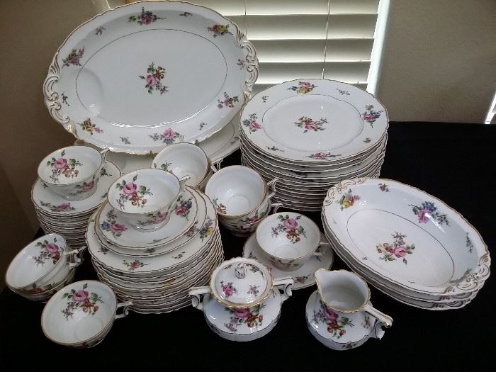 Haviland France Chantilly pattern 4 piece place setting for 12 plus 7 serving pieces
