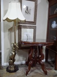 Brass whippet lamp, oval antique Eastlake table, art by Alphonse Legros (we have several pieces of art by Legros)  - more pictures will be added 