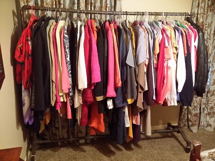 Just the beginning of some really nice designer clothes.  We have a large walk in closet full, a smaller closet full, and 4 clothes racks.  Brands include Flax, Polo, Ralph Lauren, Lands End, London Fog, J. Jill, Bonnie Harris Designs, Eileen Fisher, & so many more.  Most are large sizes.