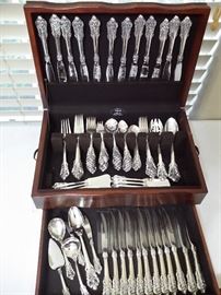 Wallace Baroque sterling 7 piece place setting for 12 plus serving pieces