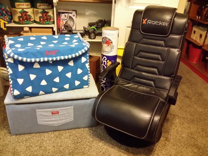 XRocker game chair, toy boxes