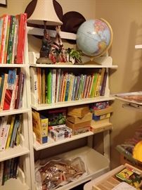 Children's books, toys, world globe, train track set, Melissa & Doug puzzles