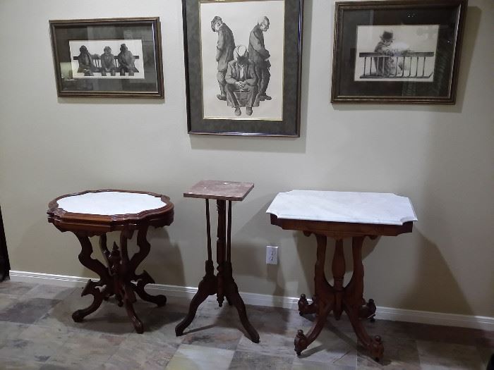 Eastlake marble top tables, great artwork by Richard Fennell