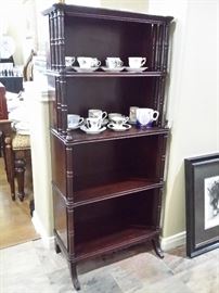 Antique curio shelf, cup & saucer collection
