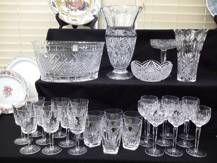 Crystal includes Waterford stemware, Fifth Avenue Crystal LTD (made in Slovakia), Towle lead crystal vase (made in Czech Republic)