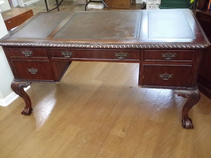 Hooker Seven Seas inlaid leather desk with ball & claw feet