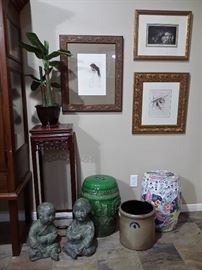 Art by Harry McCormick and Alponse Legros, home décor & one antique crock