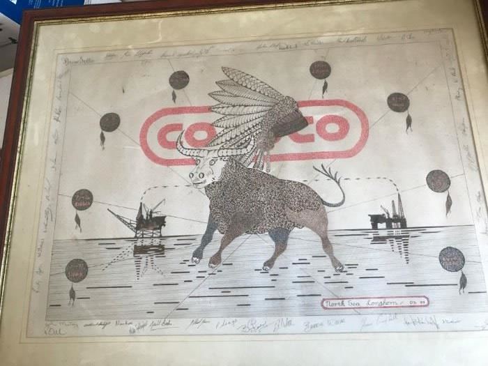 Rare Conoco Oil Print Signed by Many People