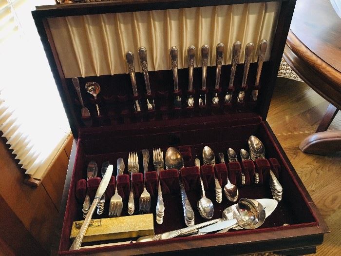 Set of silverplate flatware for 10