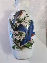 Franklin Mint Bluebirds of Summer Vase by A. J. Rudisill