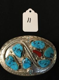 Great Effie Calavasa signed turquoise and sterling belt buckle