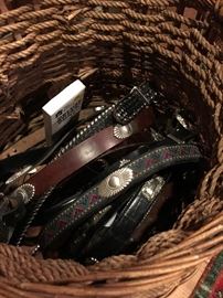 Basket full of men's western belts in varied sizes - most brand new!
