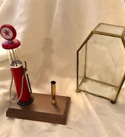 Retro Texaco desk pen holder. Jewelry/ small glass & brass display box 