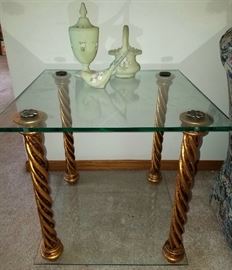Spiral "gold" & glass shelf end table