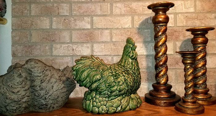 Larger birds, hen & candle holders