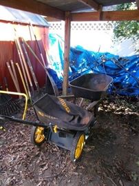 lawnmower, wheelbarrow