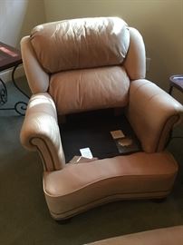Hancock & Moore natural leather recliner with matching ottoman. 