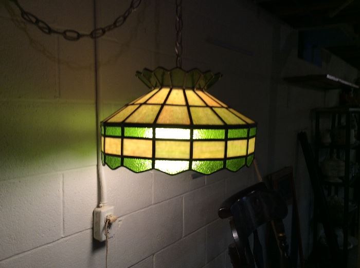 ONE OF 3 VINTAGE STAINED GLASS HANGING LIGHTS