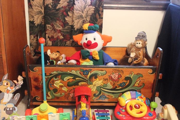 Vintage Kids Toys and Books, Hand Painted cradle