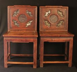 Chinese Elmwood chairs with marble