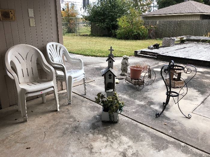 Outdoor chairs, gardening stands