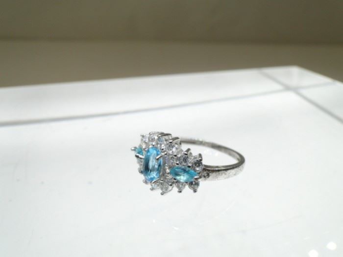 Size 7 Sterling Siver Ring with Trio of Topaz