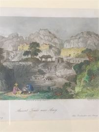 Set of 3 antique hand tinted engravings of Asian scenes circa 1850
