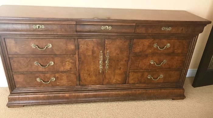 Whole suite of Henredon Charles X burl wood bedroom suite.  Outstanding condition  This would also make loevly buffet for dining room   