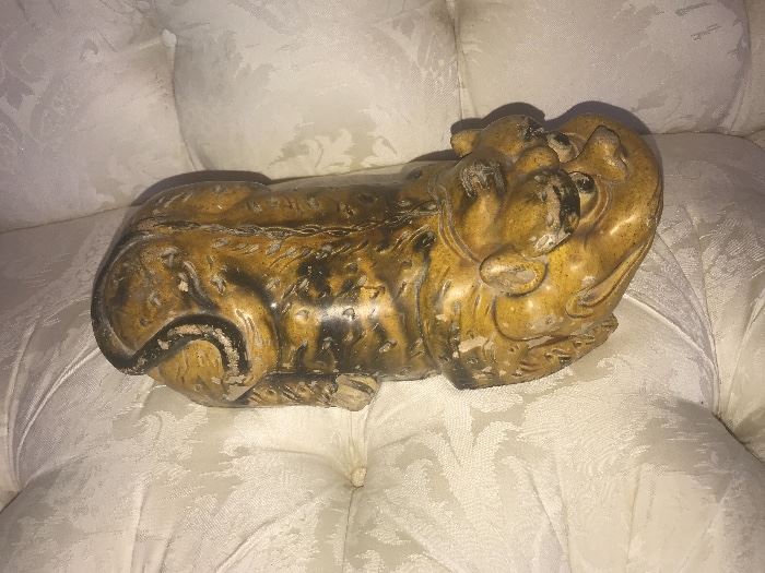 Chinese Ceramic Tiger Pillow With Character for "king" on top of head,  13 x 6x 5"  