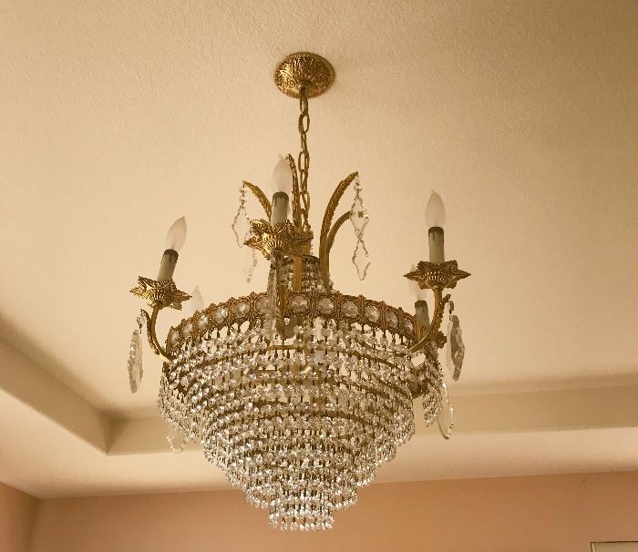 Beautiful Schonebeck crystal and gilt chandelier.  The perfect size!