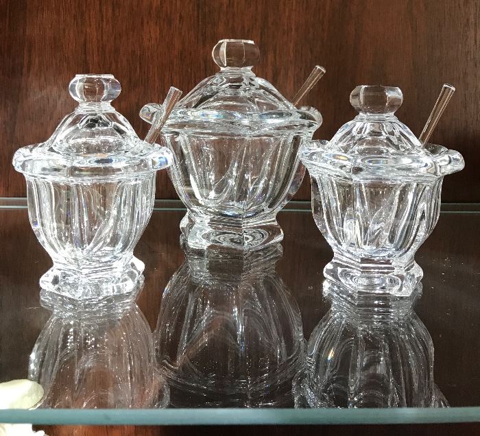 Baccarat Crystal large and small jam jars.  