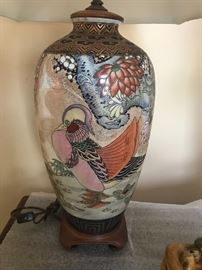 Pair of outstanding Japanese vases made into lamps.  Exquisite painting