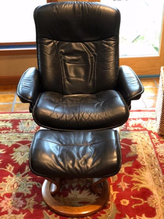 "Stressless" Brand leather reclining chair and foot stool