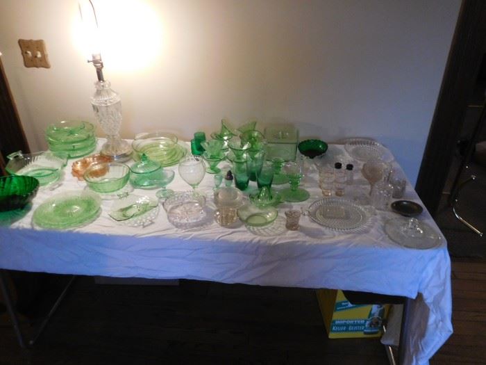 green  and  clear depression  glass