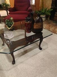 Octagon shape glass top coffee table