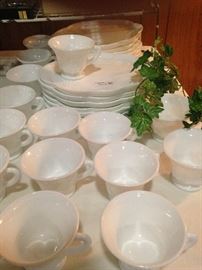 Milk glass snack plates and cups