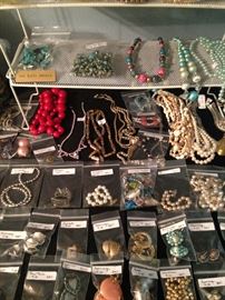 Pins, earrings, and necklaces
